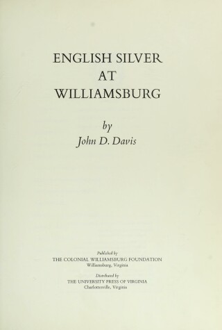 Cover of English Silver at Williamsburg