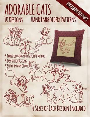 Book cover for Adorable Cats Hand Embroidery Patterns