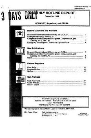 Cover of RCRA-Superfund-OUST Hotline Monthly Report December 1994