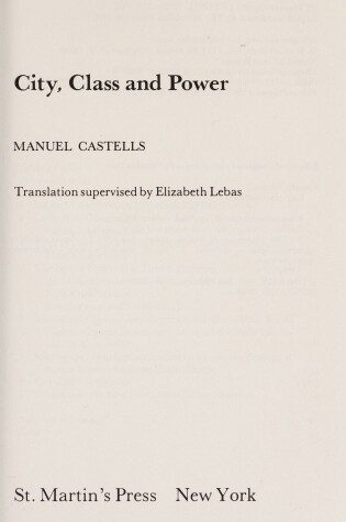 Cover of City, Class, and Power