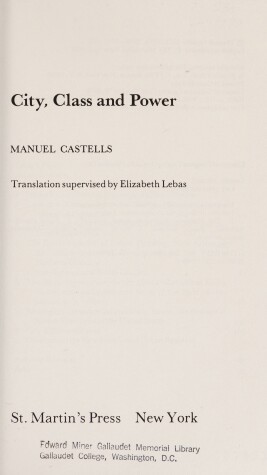 Book cover for City, Class, and Power