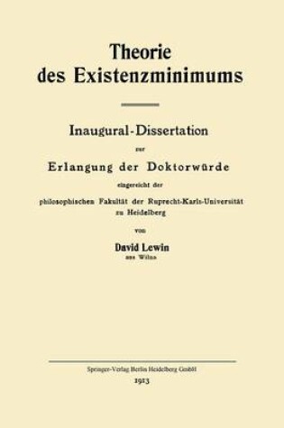 Cover of Theorie des Existenzminimums