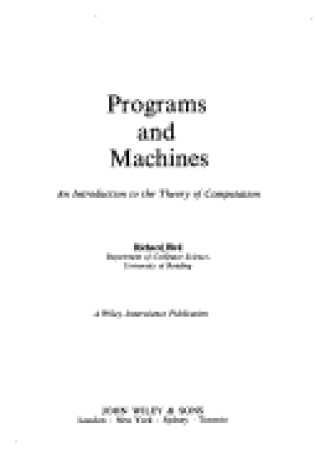 Cover of Programmes and Machines