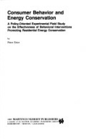 Cover of Consumer Behaviour and Energy Conservation