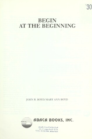 Cover of Begin at the Beginning-Student Book