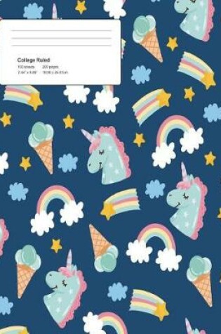 Cover of Unicorn Blue Pattern Composition College Ruled Book (7.44 x 9.69) 200 pages V4