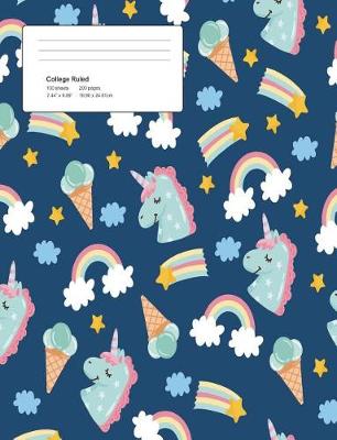 Book cover for Unicorn Blue Pattern Composition College Ruled Book (7.44 x 9.69) 200 pages V4