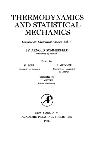 Cover of Thermodynamics and Statistical Mechanics