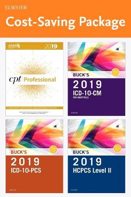 Cover of 2019 ICD-10-CM Hospital Edition, 2019 ICD-10-PCs Edition, 2019 HCPCS Professional Edition and AMA 2019 CPT Professional Edition Package