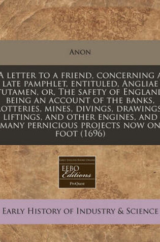 Cover of A Letter to a Friend, Concerning a Late Pamphlet, Entituled, Angliae Tutamen, Or, the Safety of England Being an Account of the Banks, Lotteries, Mines, Divings, Drawings, Liftings, and Other Engines, and Many Pernicious Projects Now on Foot (1696)