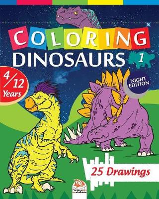 Book cover for coloring dinosaurs 1 - Night edition