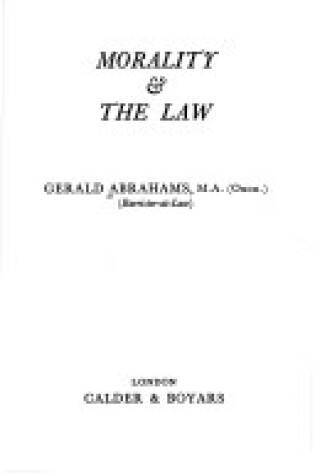 Cover of Morality and the Law