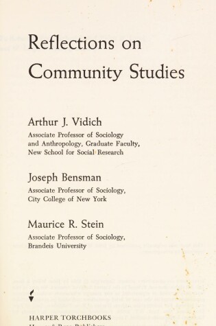 Cover of Reflections on Community Studies