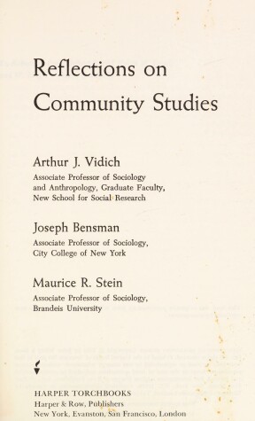 Book cover for Reflections on Community Studies