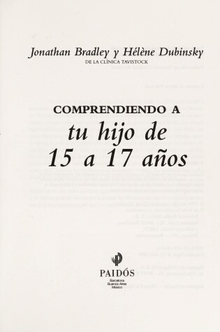 Cover of Comprendiendo a Tu Hijo 15 17 Anos