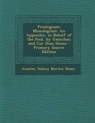 Book cover for Proslogium; Monologium