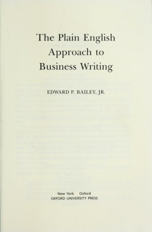 Book cover for Plain English Approach to Business Writing - Borders Edition