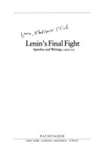 Cover of Lenin's Final Fight
