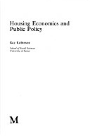 Cover of Housing Economics and Public Policy