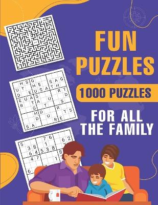 Book cover for puzzle book 1000 puzzles Sodoku, wordoku, mazes, word scramble