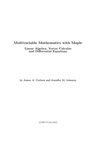 Cover of Vector Calculus Multvar Math/Maple Vect