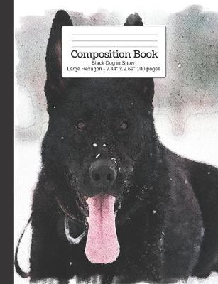 Book cover for Composition Book Black Dog in Snow - Large Hexagon