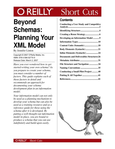 Book cover for Beyond Schemas: Planning Your XML Model