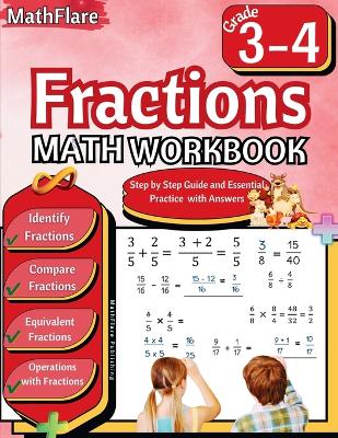 Cover of Fractions Math Workbook 3rd and 4th Grade