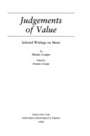 Cover of Judgments of Value