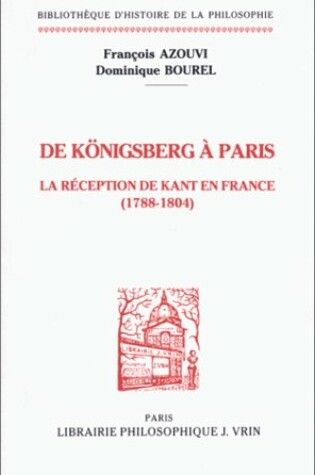 Cover of de Konigsberg a Paris