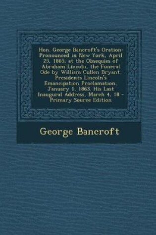 Cover of Hon. George Bancroft's Oration