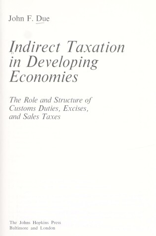 Cover of Indirect Taxation in Developing Economies