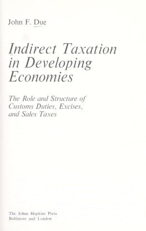 Book cover for Indirect Taxation in Developing Economies