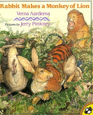 Book cover for Aardema & Pinkney : Rabbit Makes A Monkey of Lion
