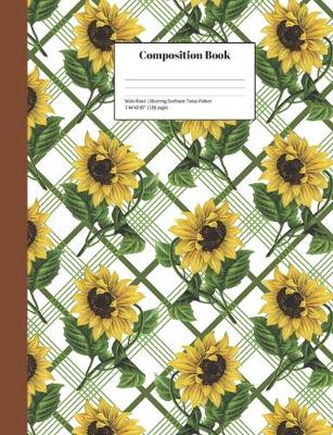 Book cover for Composition Book Wide-Ruled Blooming Sunflower Tartan Pattern