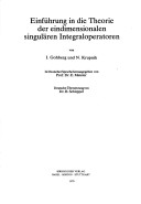 Cover of Einfuhrung in Die Theorie Der Eindimensionalen Singularen Integraloperatoren