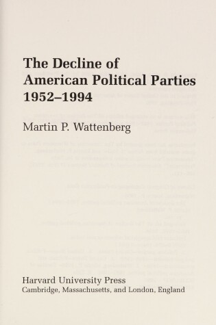 Cover of The Decline of American Political Parties, 1952-94