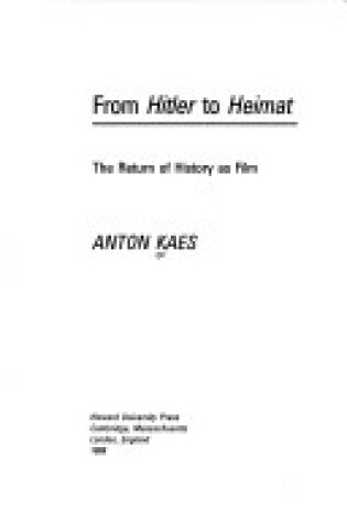 Cover of From "Hitler" to "Heimat"