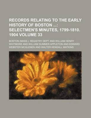 Book cover for Records Relating to the Early History of Boston; Selectmen's Minutes, 1799-1810. 1904 Volume 33