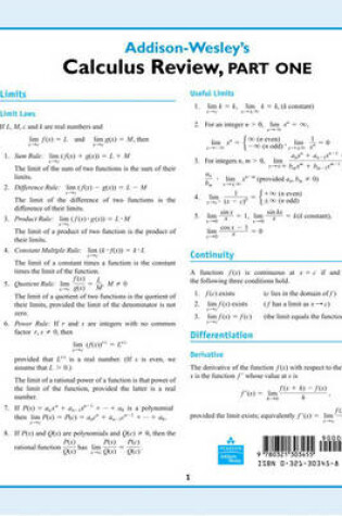 Cover of Addison-Wesley's Calculus Review, Part One