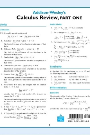 Cover of Addison-Wesley's Calculus Review, Part One