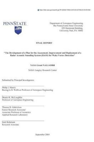 Cover of The Development of a Plan for the Assessment, Improvement and Deployment of a Radar Acoustic Sounding System (Rass) for Wake Vortex Detection