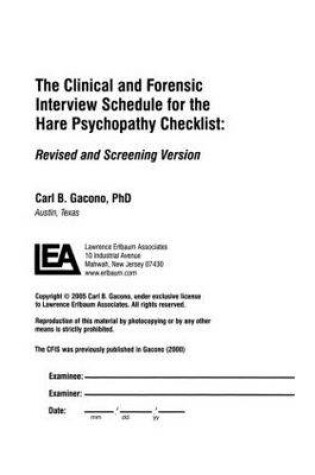 Cover of A Clinical and Forensic Interview Schedule for the Hare Psychopathy Checklist