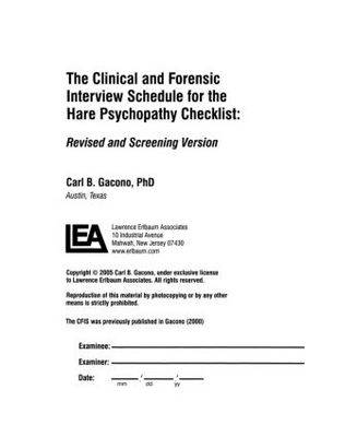 Book cover for A Clinical and Forensic Interview Schedule for the Hare Psychopathy Checklist