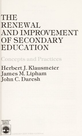 Book cover for The Renewal and Improvement of Secondary Education