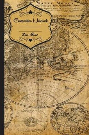 Cover of World Map Vintage Composition Notebook Wide Ruled Journal Diary 8" x 10",120 P