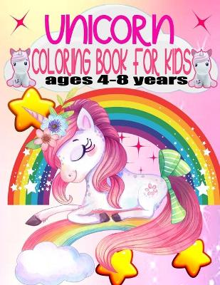Book cover for unicorn coloring book for kids ages 4-8 years (US Edition)