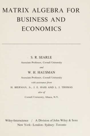 Cover of Matrix Algebra for Business and Economics