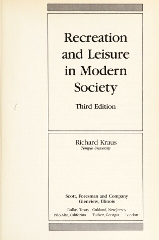 Cover of Recreation and Leisure in Modern Society