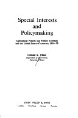 Cover of Special Interests and Policymaking